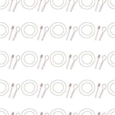 Mutfak gereçleri tabağı, kaşığı ve çatalı karalama stilinde kusursuz desen