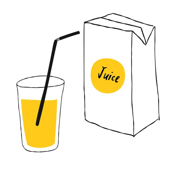 Illustration Einer Packung Orangensaft Und Eines Glases Mit Einem Strohhalm — Stockvektor