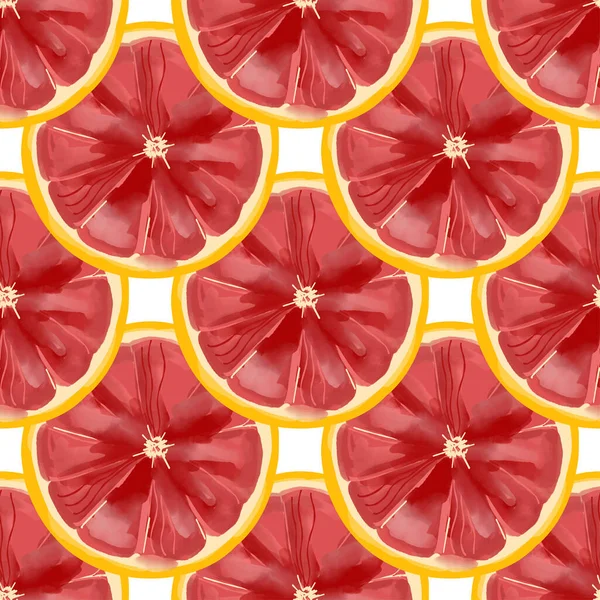 Patrón Sin Costuras Con Ilustración Rodajas Pomelo Estilo Acuarela — Vector de stock