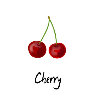 Beyaz arka planda izole edilmiş kırmızı kiraz resmi.