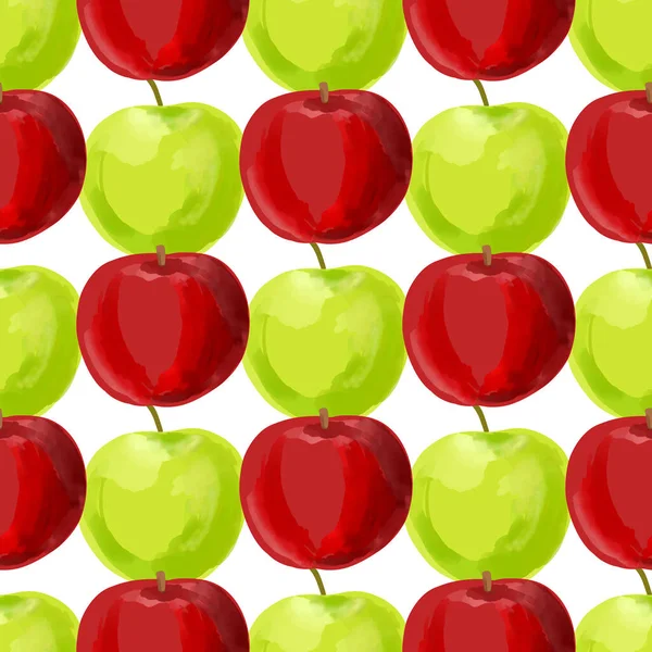 Nahtloses Muster Mit Abbildung Roter Und Grüner Äpfel Auf Weißem — Stockvektor