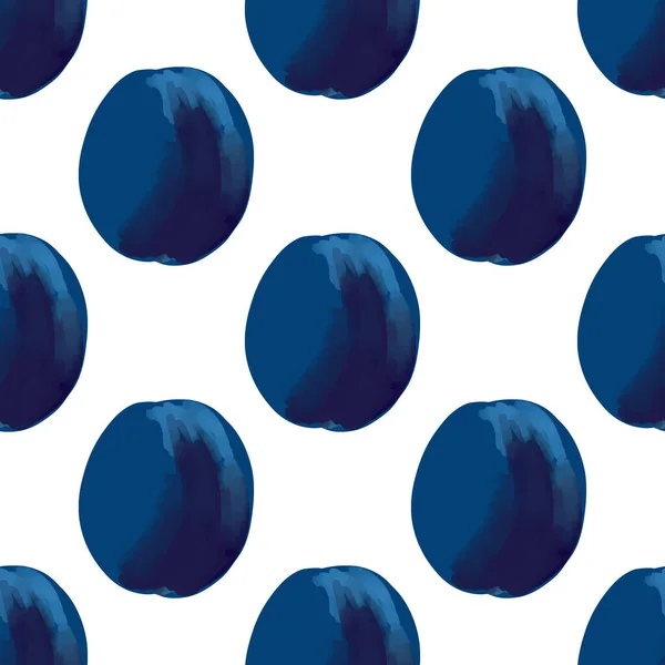 Płynny Wzór Iillustration Niebieskie Śliwki Białym Tle — Wektor stockowy