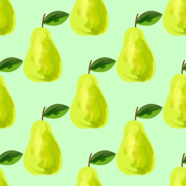 Yeşil arka planda armut iIllustration ile kusursuz desen.