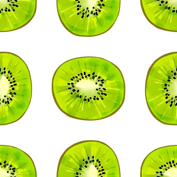 Patrón Sin Costuras Con Iillustration Kiwi Sobre Fondo Blanco — Vector de stock