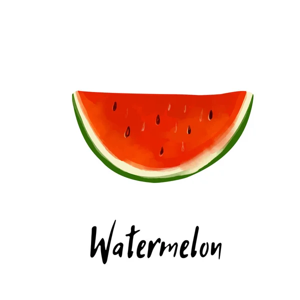 Illustratie Van Een Watermeloen Plak Geïsoleerd Een Witte Achtergrond — Stockvector