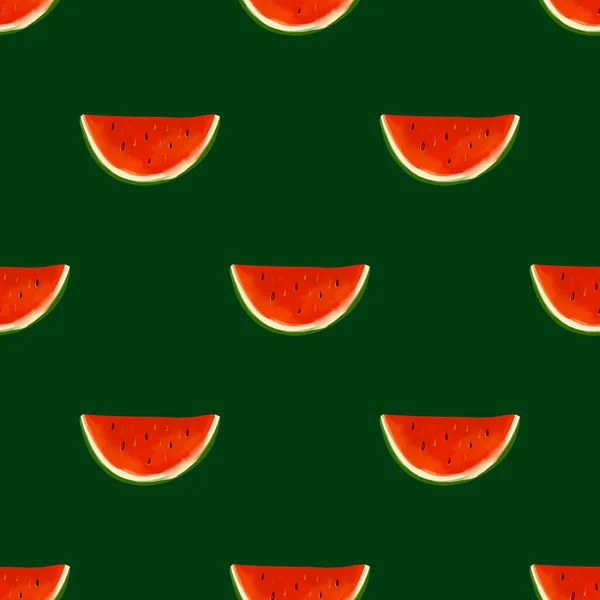 Nahtloses Muster Mit Iillustration Einer Wassermelone Auf Dunklem Hintergrund — Stockvektor