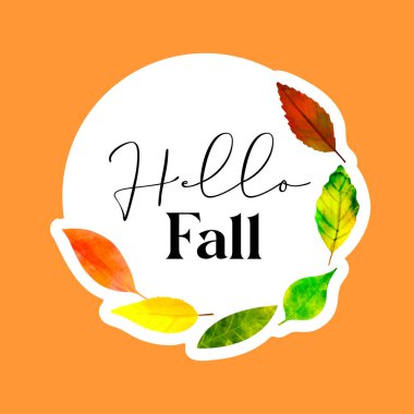 Sonbahar çerçeve arkaplan çizimi yapraklar ve metin Hello Fall.