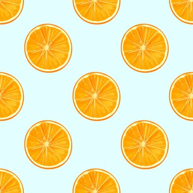 Mavi arka planda portakal dilimleri olan kusursuz bir desen..