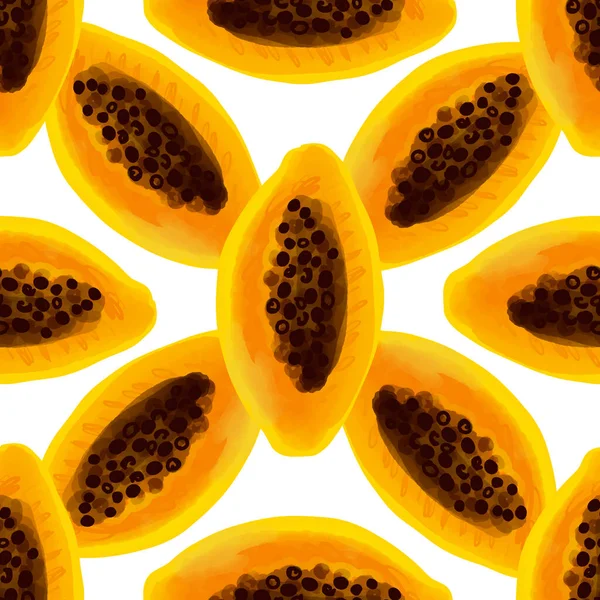 Beyaz Bir Arka Planda Papaya Meyvesi Iilütasyonuyla Kusursuz Desen — Stok Vektör