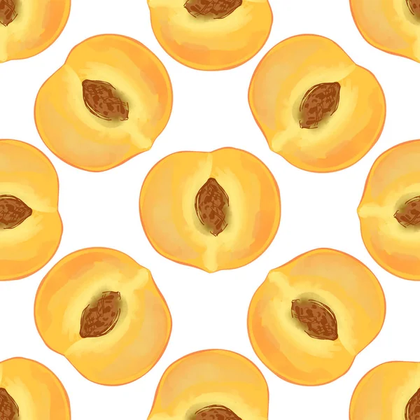 Seamless Pattern Illustration Slices Peaches White Background — ストックベクタ