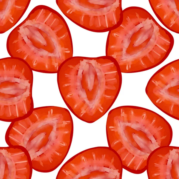 Nahtloses Muster Mit Abbildung Von Erdbeerscheiben Auf Weißem Hintergrund — Stockvektor