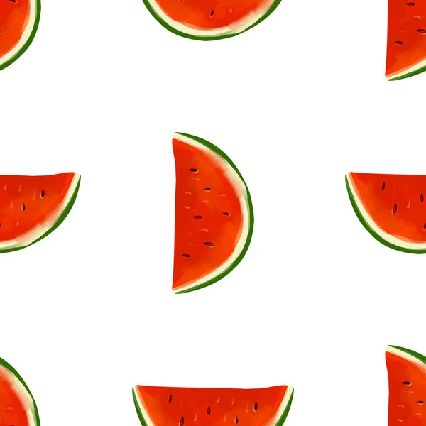 Nahtloses Muster Mit Iillustration Einer Wassermelone Auf Weißem Hintergrund — Stockvektor