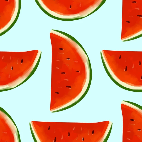 Nahtloses Muster Mit Iillustration Einer Wassermelone Auf Blauem Hintergrund — Stockvektor