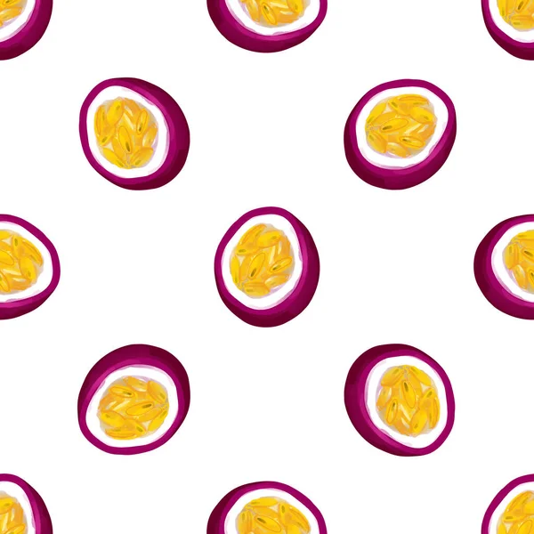 Seamless Pattern Iilustration Passion Fruit White Background — Archivo Imágenes Vectoriales