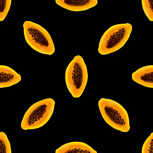 Siyah Bir Arka Planda Papaya Meyvesi Iilütasyonuyla Kusursuz Desen — Stok Vektör