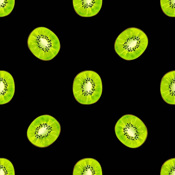 Seamless Pattern Iillustration Kiwi Slices Black Background — стоковый вектор