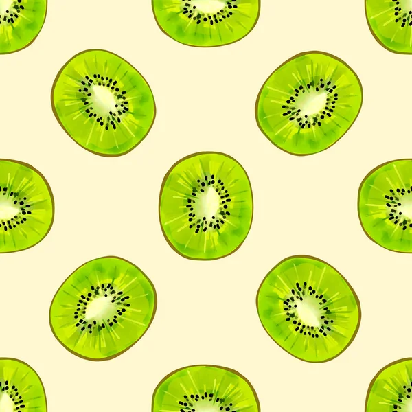 Nahtloses Muster Mit Illustration Von Kiwi Scheiben Auf Hellem Hintergrund — Stockvektor