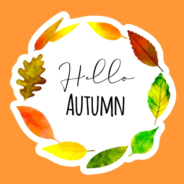 Sticker Autumn Leaves Wreath Illustration Text Hello Autumn — Διανυσματικό Αρχείο