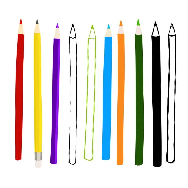 Beyaz Arkaplanda Izole Edilmiş Renkli Kalemlerin Tasviri — Stok Vektör