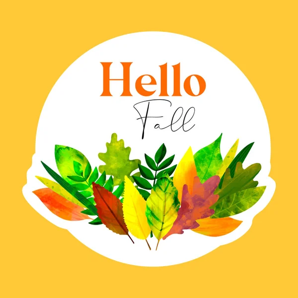 Sticker Autumn Leaves Illustration Text Hello Fall — Vetor de Stock