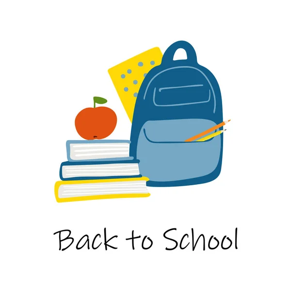 Illustration School Backpack Books Text Back School Isolated White Background — ストックベクタ