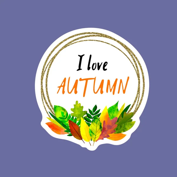 Sticker Autumn Leaves Illustration Text Love Autumn — Διανυσματικό Αρχείο