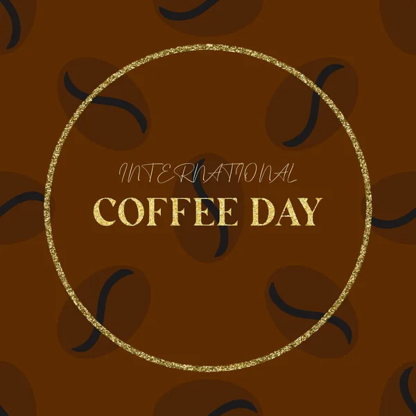 Illustration Coffee Grain Brown Color Golden Texture Text International Coffee — Image vectorielle
