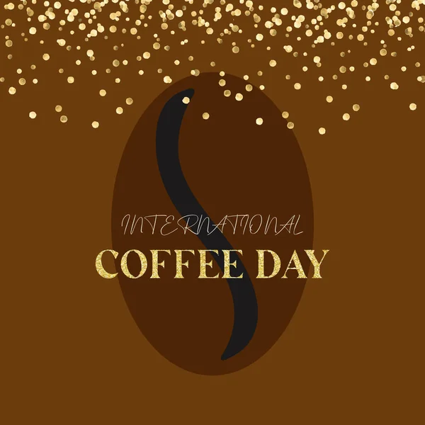 Illustration Coffee Grain Brown Color Text Coffee Day Golden Texture — Image vectorielle