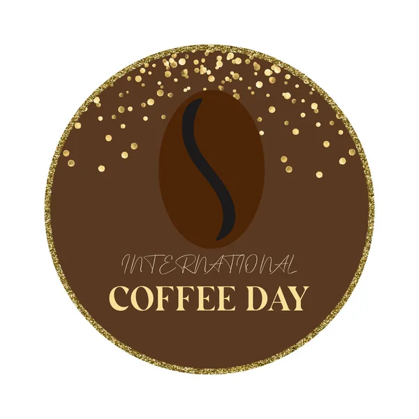 Illustration Coffee Grain Brown Color Golden Texture Text Coffee Day — Image vectorielle