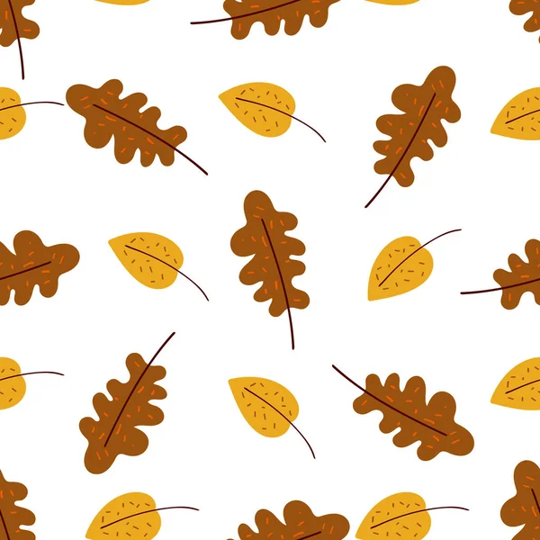 Seamless Pattern Stylized Autumn Leaves Illustration Yellow White Background — Stockvector