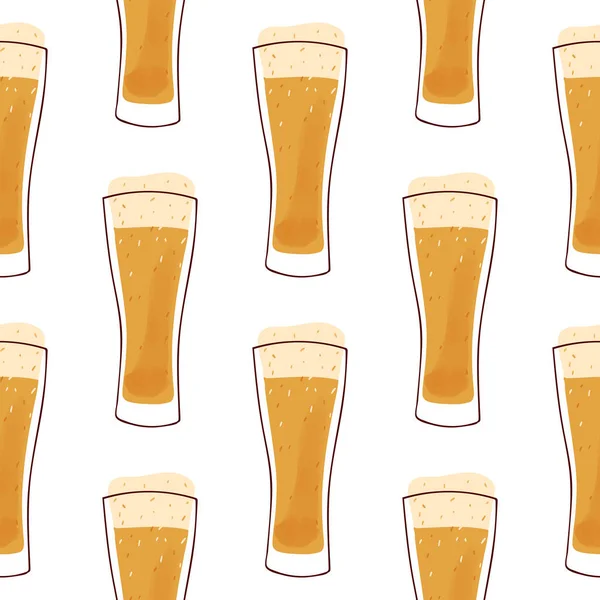 Seamles Pattern Stylized Illustration Mug Beer White Background — 스톡 벡터