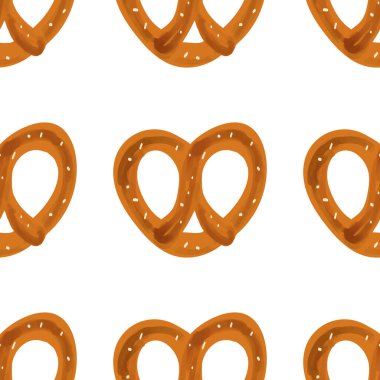 Seamless pattern with traditional snack pretzel on white background.