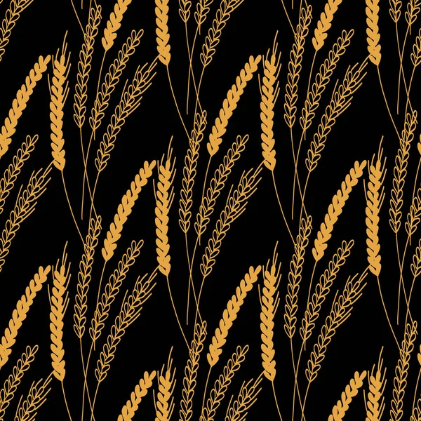 Seamless Pattern Ears Wheat Illustration Black Background — Stockvector