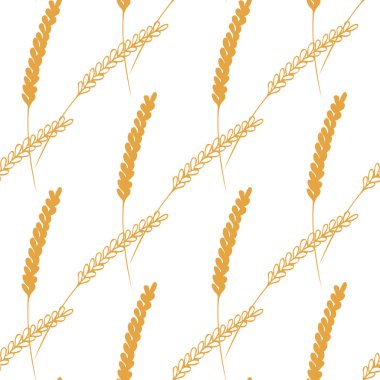 Seamless pattern with ears of wheat illustration on white background.