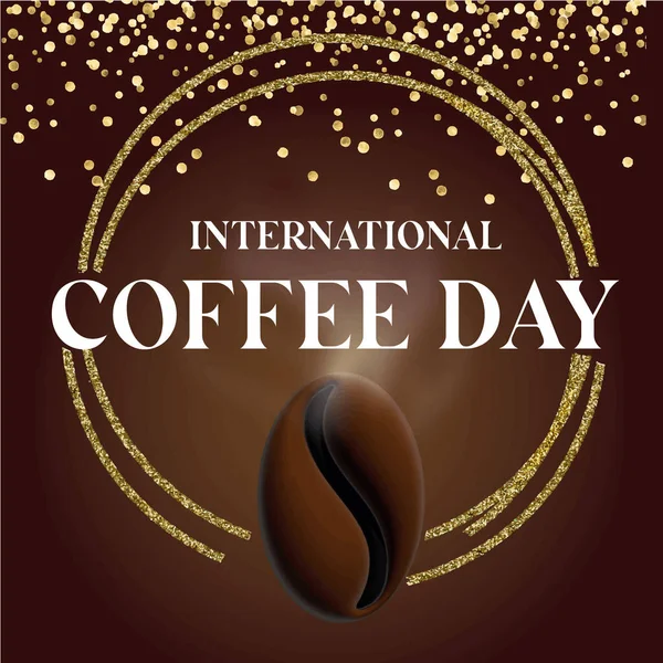 Illustration Coffee Grain Brown Color Golden Texture Text International Coffee — Image vectorielle