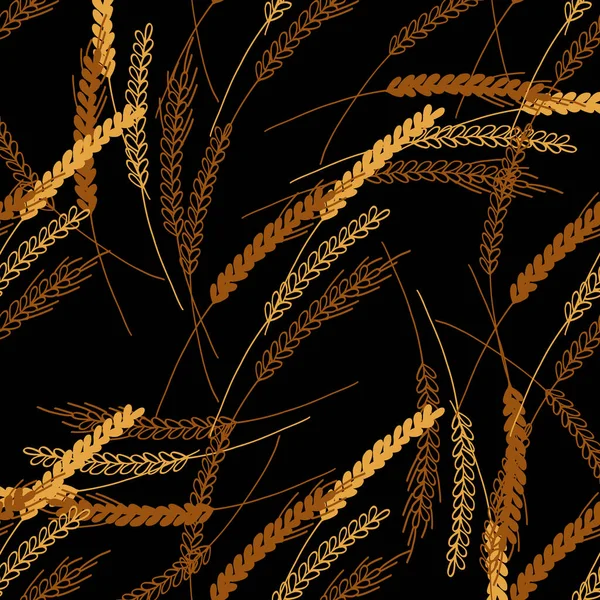 Seamless Pattern Ears Wheat Illustration Black Background — Stock Vector