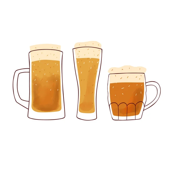 Mugs Beer Stylized Illustration Illustration Isolated White Background — 스톡 벡터