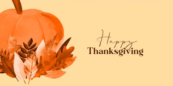 Szczęśliwego Projektu Karty Dziękczynienia Ilustracja Dyni Jesieni Liści Pomarańczowy Kolor — Wektor stockowy