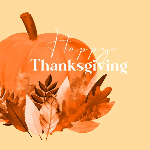 Szczęśliwego Projektu Karty Dziękczynienia Ilustracja Dyni Jesieni Liści Pomarańczowy Kolor — Wektor stockowy