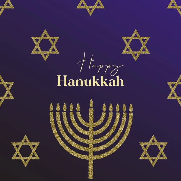 Happy Hanukkah Card Design Gold Symbols Blue Color Background Hanukkah — стоковий вектор