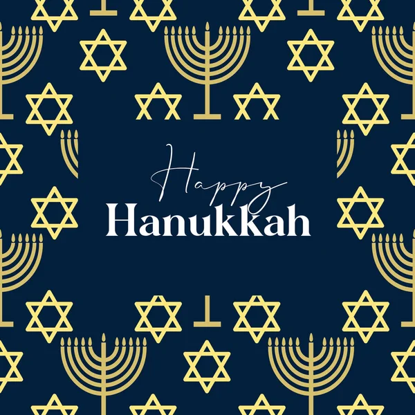 Happy Hanukkah Κάρτα Σχεδιασμού Χρυσά Σύμβολα Μπλε Χρώμα Φόντο Για — Διανυσματικό Αρχείο