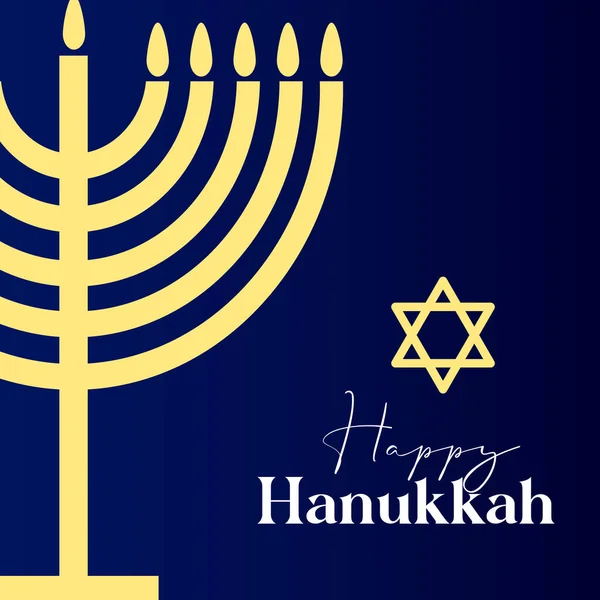 Szczęśliwy Projekt Karty Hanukkah Złotymi Symbolami Niebieskim Tle Koloru Chanuka — Wektor stockowy
