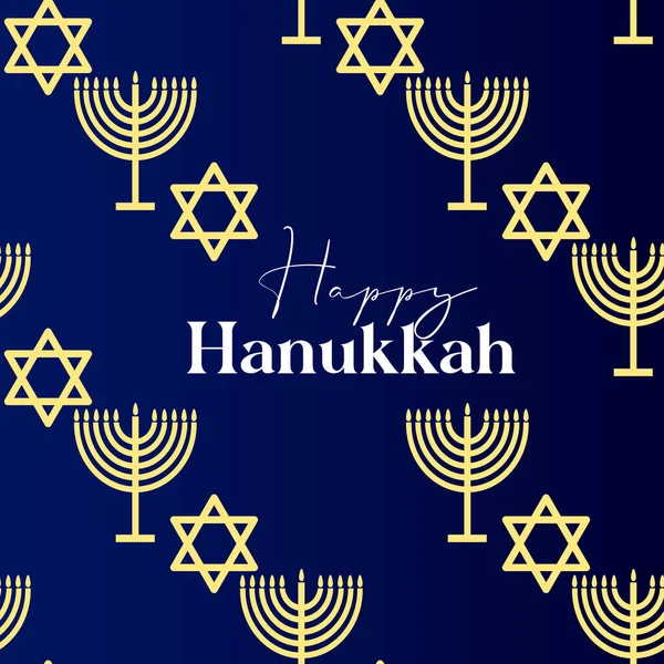 Happy Hanukkah Card Design Gold Symbols Blue Color Background Hanukkah — стоковий вектор