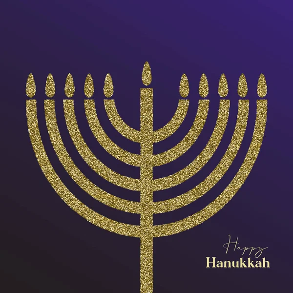 Szczęśliwy Projekt Karty Hanukkah Złotymi Symbolami Niebieskim Tle Koloru Chanuka — Wektor stockowy