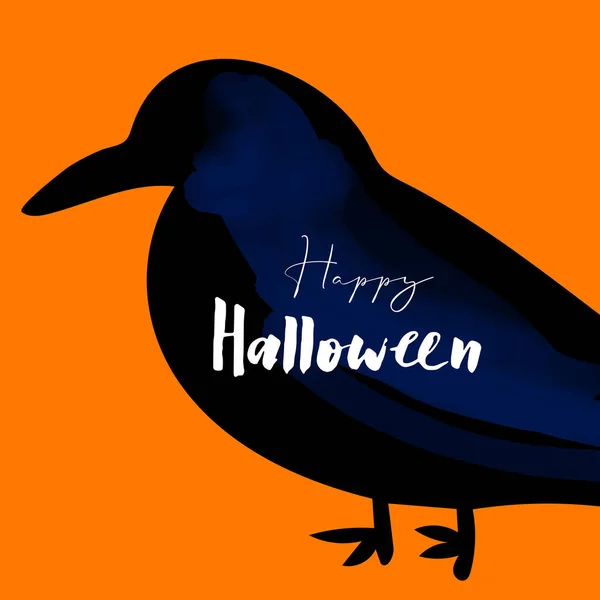 Happy Halloween Illustration Black Crow Orange Background — Stock Photo, Image