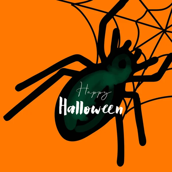 Felice Halloween Illustrazione Con Ragno Nero Sfondo Arancione — Foto Stock