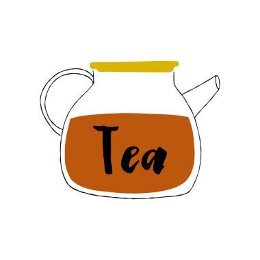 Cam çaydanlık çizimi beyaz arkaplanda izole edildi.