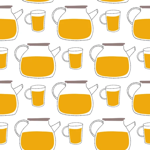 无缝图案 茶壶和杯子 白色背景图解 — 图库矢量图片