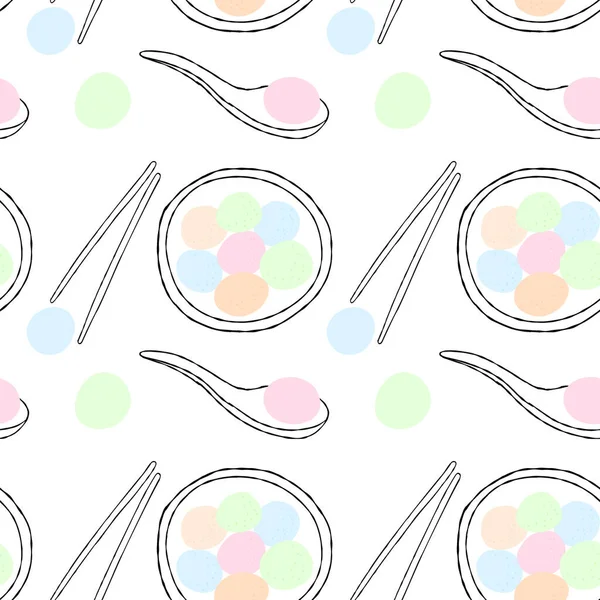 Nahtloses Muster Mit Klebrigen Reisbällchen Illustration Pastellfarbe Auf Weißem Hintergrund — Stockvektor