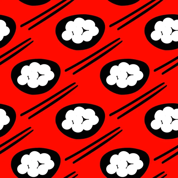Naadloos Patroon Met Lijmerige Rijstballen Illustratie Rode Achtergrond — Stockvector